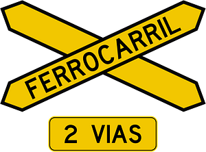 Level crossing (multiple tracks) sign in Colombia