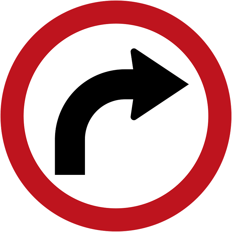Turn right ahead sign in Colombia