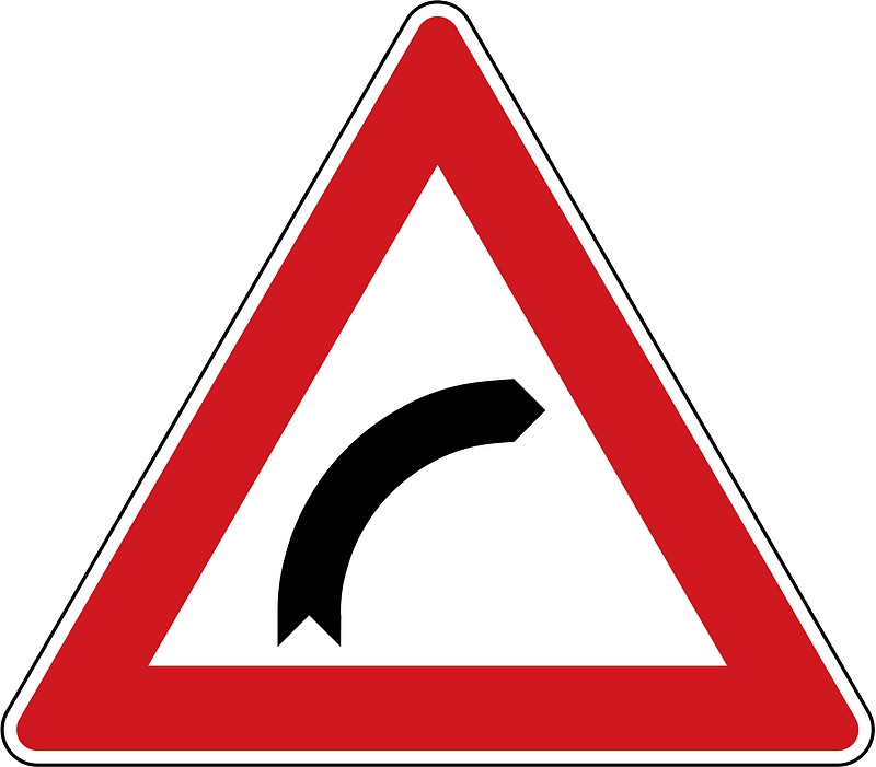 Bend ahead sign in Czech Republic