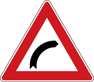 Bend ahead sign in Czech Republic