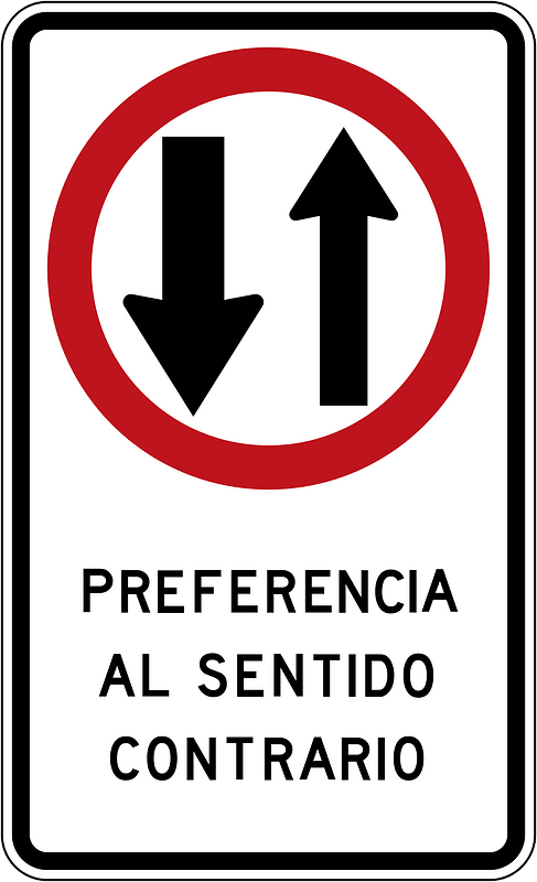 Yield to oncoming traffic sign in Colombia