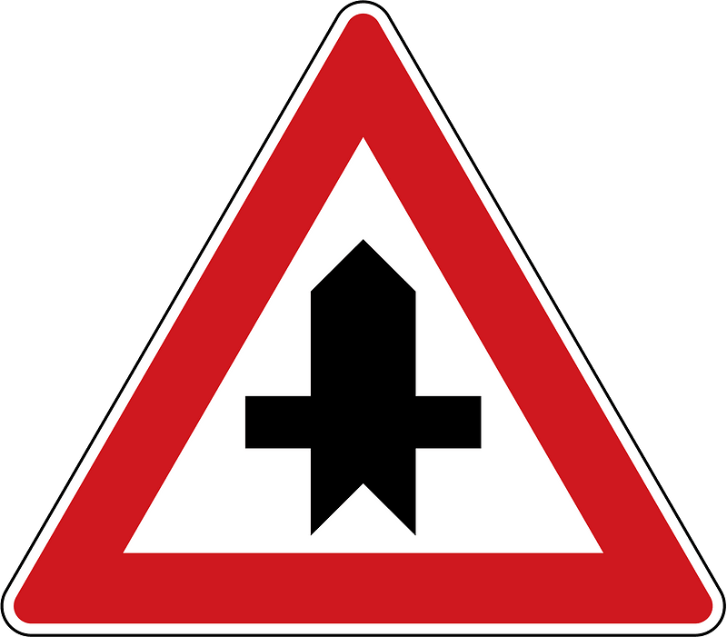 Crossroads with a minor road sign in Czech Republic