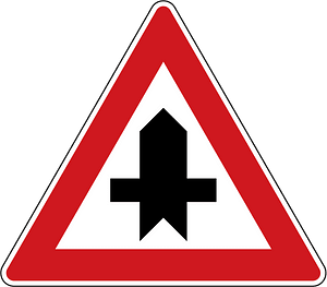 Crossroads with a minor road sign in Czech Republic
