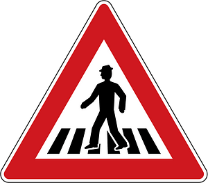 Pedestrian crossing ahead sign in Czech Republic