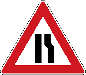 Road narrows on one side sign in Czech Republic