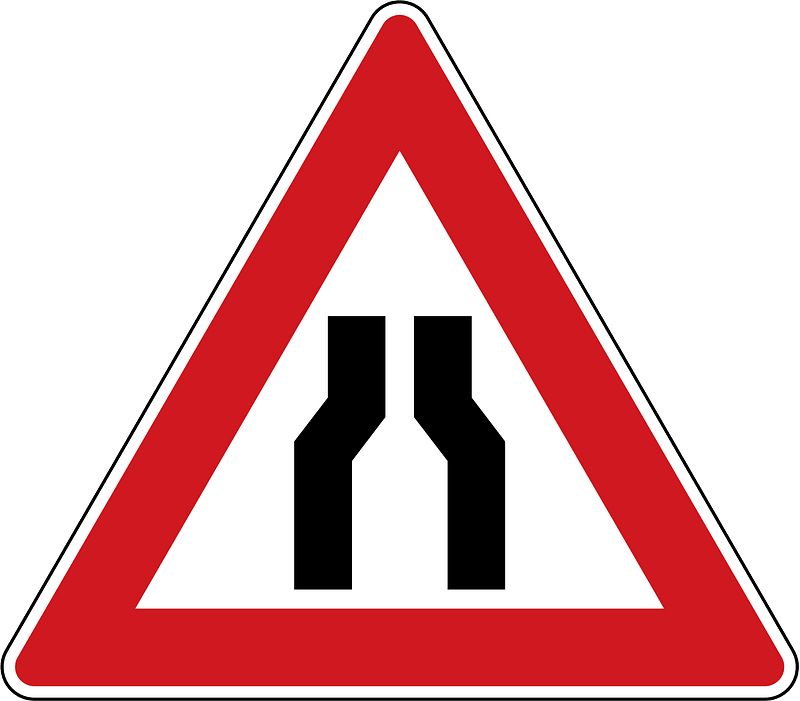 Road narrows on both sides sign in Czech Republic