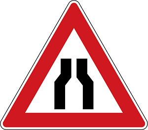 Road narrows on both sides sign in Czech Republic