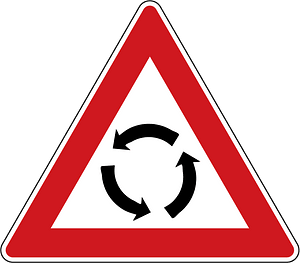 Roundabout ahead sign in Czech Republic
