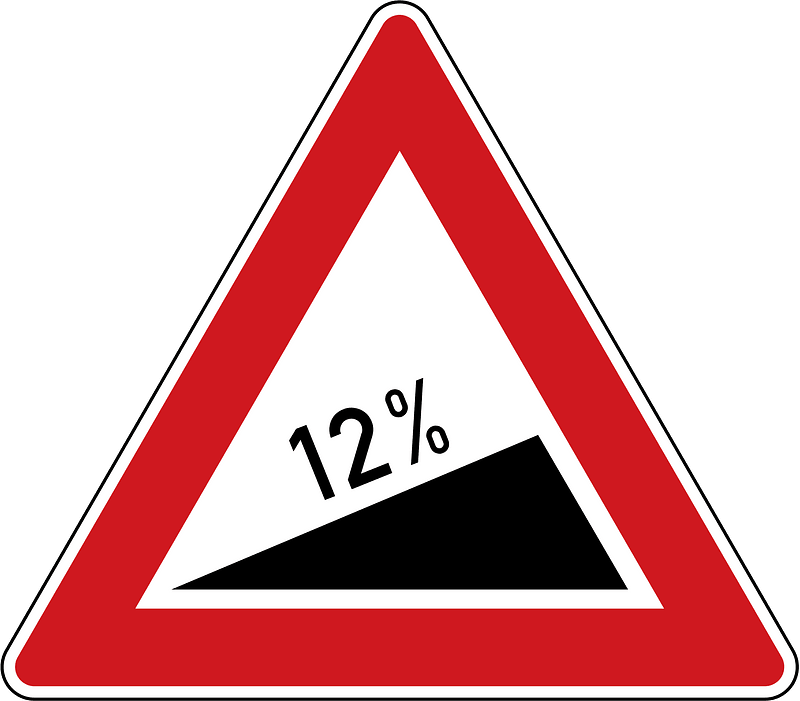 Steep ascent sign in Czech Republic