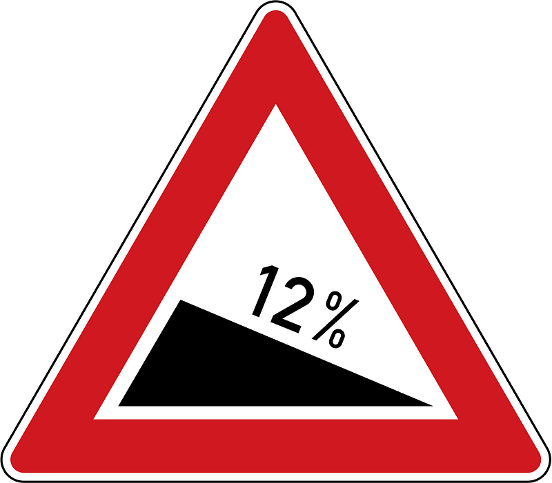 Steep descent sign in Czech Republic