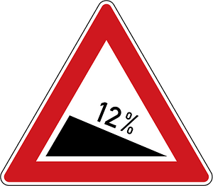 Steep descent sign in Czech Republic