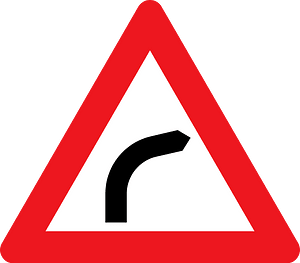 Bend ahead sign in Denmark