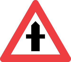 Crossroads with a minor road sign in Denmark