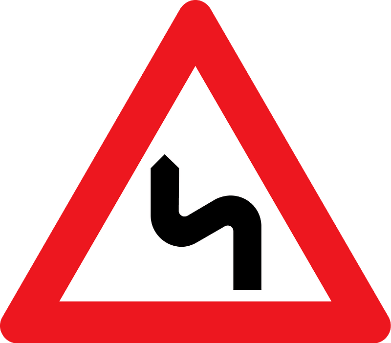 Double bend ahead sign in Denmark
