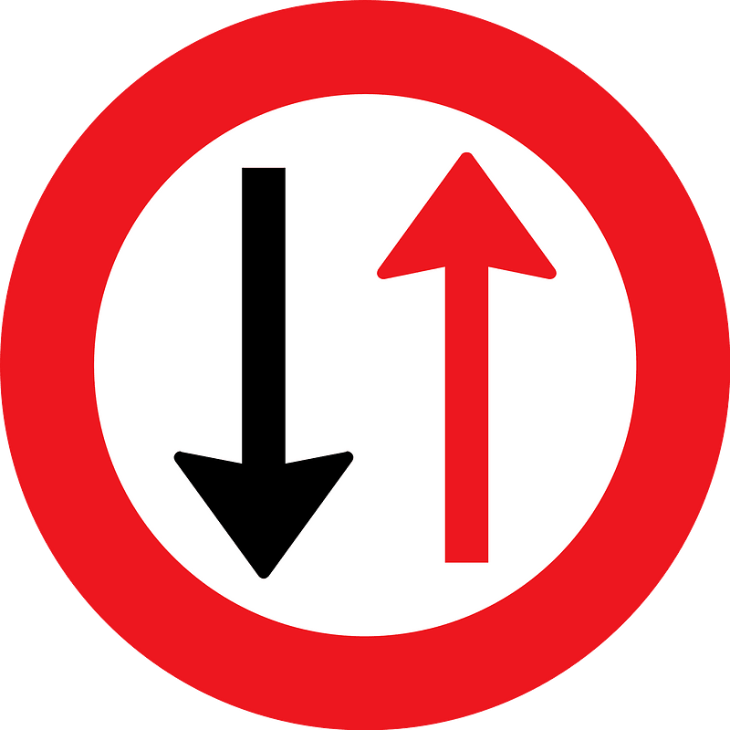 Give way to oncoming traffic sign in Denmark
