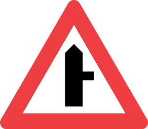 Junction with a minor road sign in Denmark