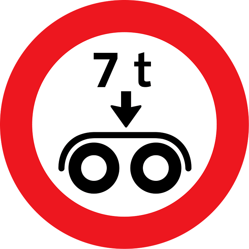 Maximum weight per tandem axle sign in Denmark