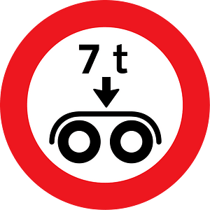 Maximum weight per tandem axle sign in Denmark