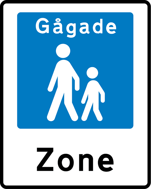 Pedestrian zone sign in Denmark