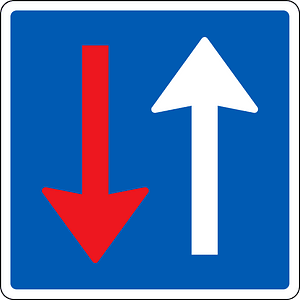 Priority over oncoming vehicles sign in Denmark