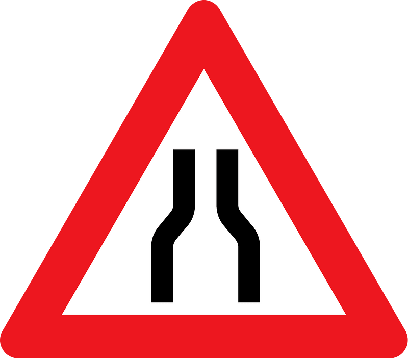 Road narrows on both sides sign in Denmark