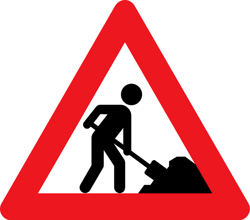 Roadworks ahead sign in Denmark