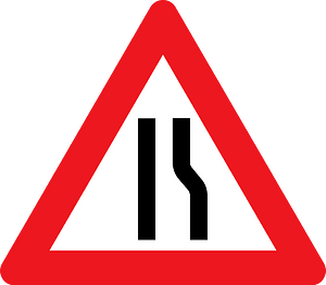 Road narrows on one side sign in Denmark
