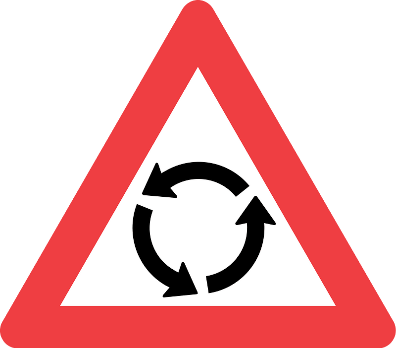 Roundabout ahead sign in Denmark