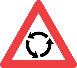 Roundabout ahead sign in Denmark