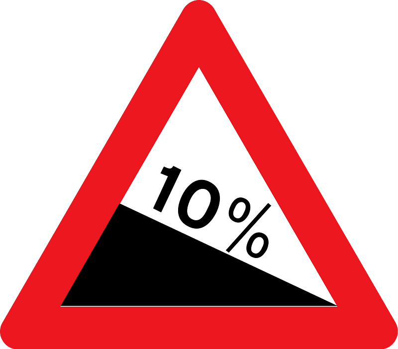 Steep descent sign in Denmark