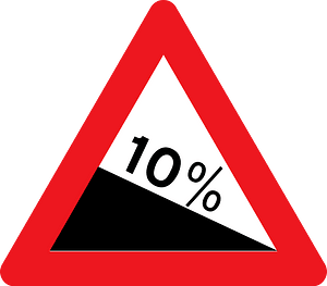 Steep descent sign in Denmark