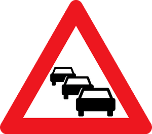 Traffic queues likely ahead sign in Denmark