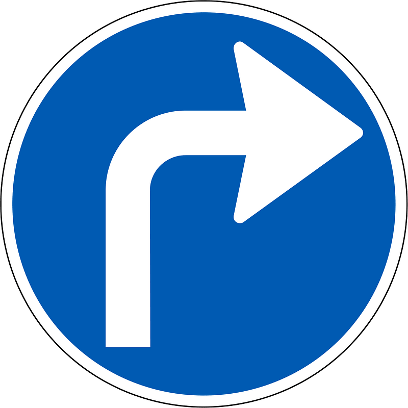 Turn right ahead only sign in Denmark