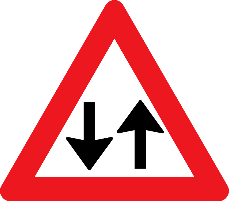 Two-way traffic ahead sign in Denmark