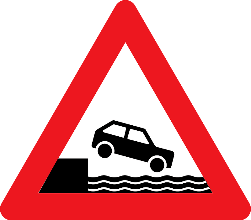 Unprotected quayside or riverbank sign in Denmark