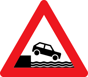 Unprotected quayside or riverbank sign in Denmark