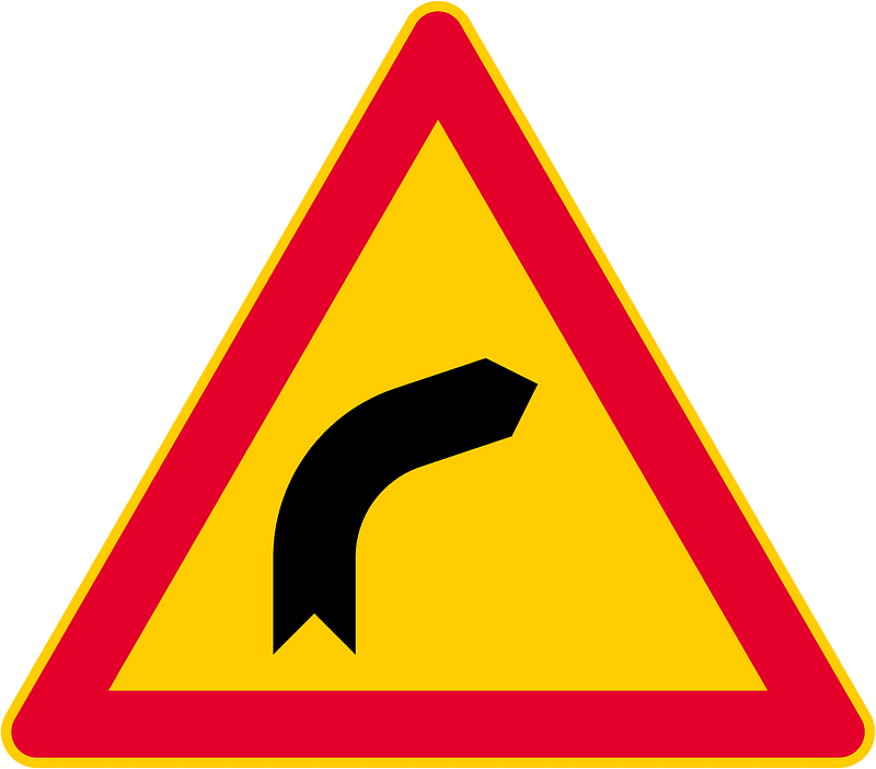 Bend ahead sign in Finland