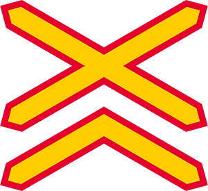 Level crossing (multiple tracks) sign in Finland