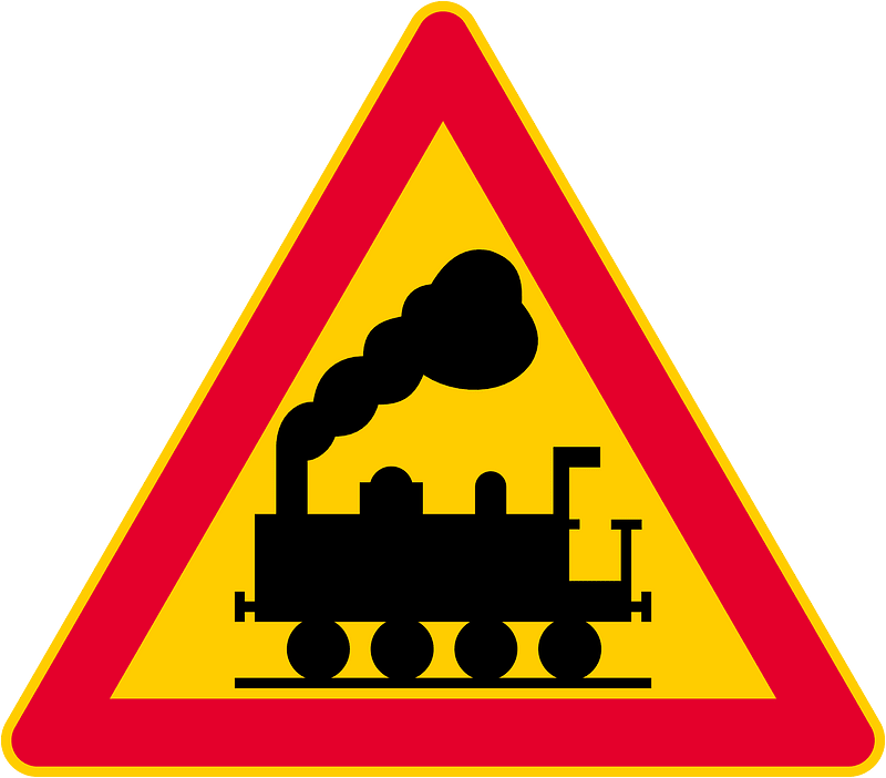 Level crossing without barriers ahead sign in Finland