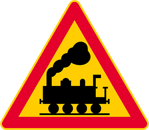 Level crossing without barriers ahead sign in Finland