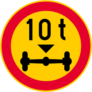 Maximum weight per axle sign in Finland