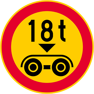 Maximum weight per tandem axle sign in Finland