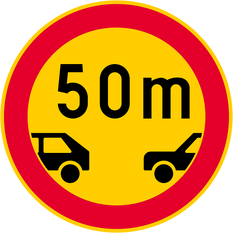 Minimum safe following distance between vehicles sign in Finland