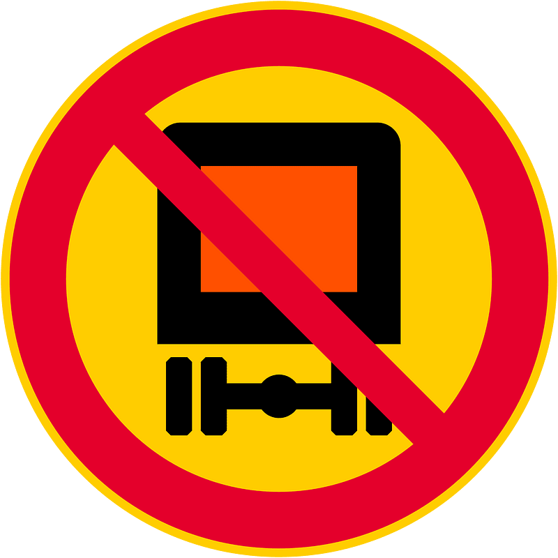 No vehicles carrying dangerous goods sign in Finland