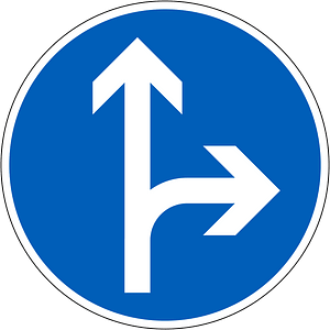 Proceed straight or turn right only sign in Finland