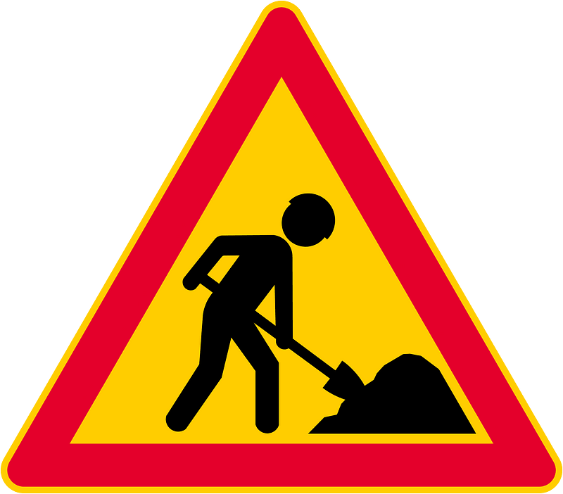 Roadworks ahead sign in Finland