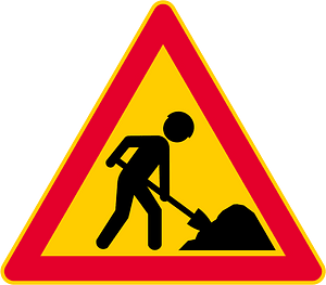 Roadworks ahead sign in Finland