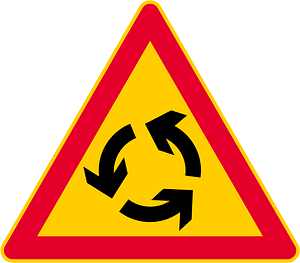 Roundabout ahead sign in Finland