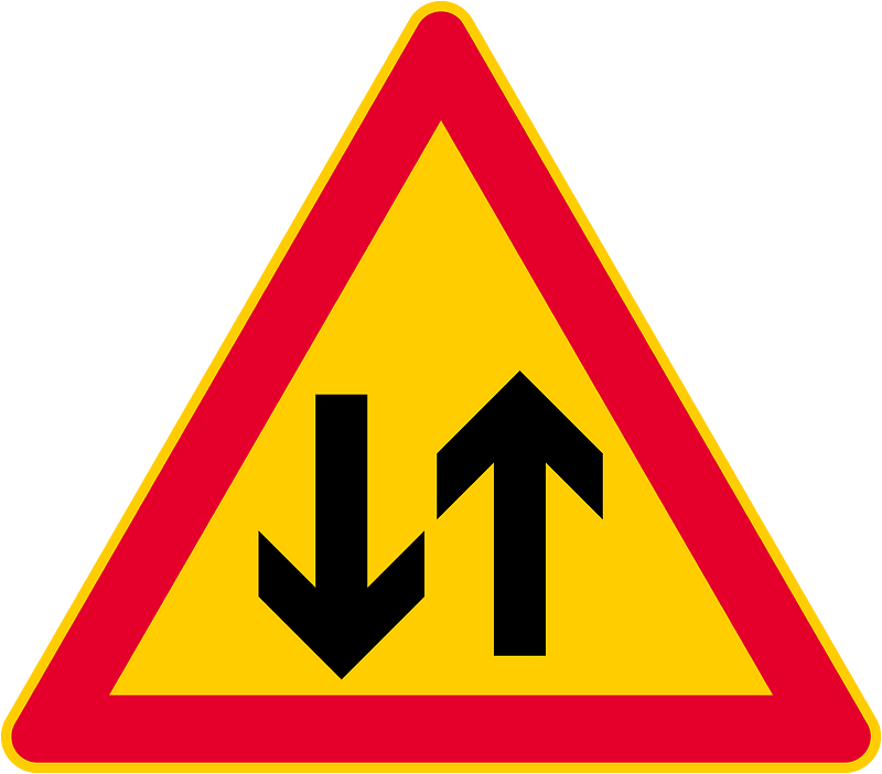 Two-way traffic ahead sign in Finland