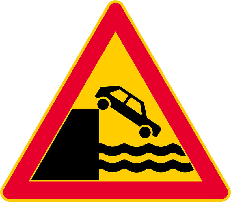 Unprotected quayside or riverbank sign in Finland